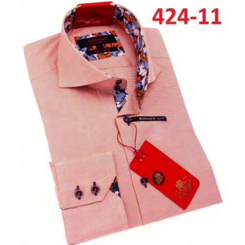 Axxess Peach Cotton Modern Fit Dress Shirt With Button Cuff  424-11